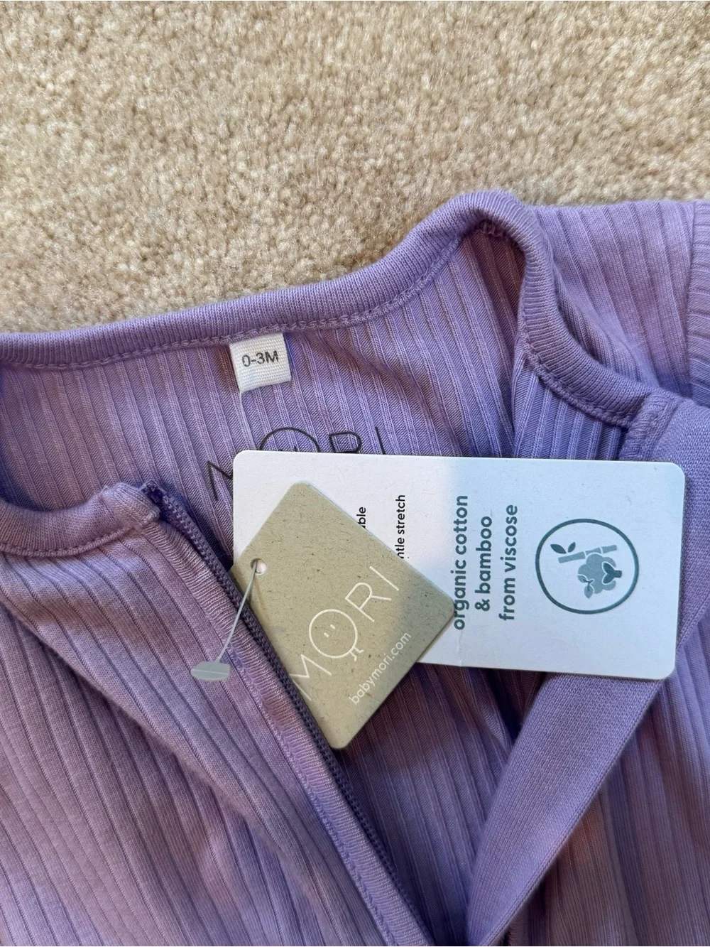 MORI Lilac Ribbed Footed One-Piece Pajamas for Kids